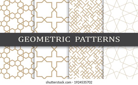 Set of geometric seamless patterns. Abstract geometric graphic design print pattern. Seamless geometric golden lines pattern.