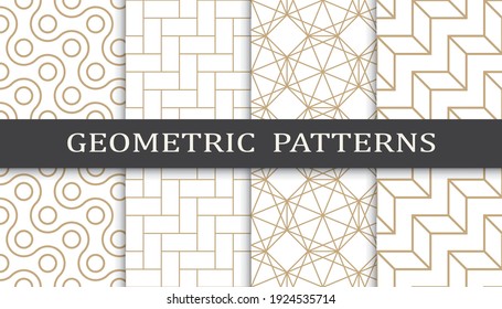 Set of geometric seamless patterns. Abstract geometric graphic design print pattern. Seamless geometric golden lines pattern.