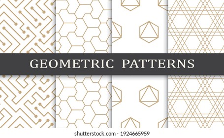 Set of geometric seamless patterns. Abstract geometric graphic design print pattern. Seamless geometric golden lines pattern.