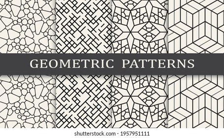 Set of geometric seamless patterns. Abstract geometric graphic design simple pattern. Seamless geometric lines pattern.