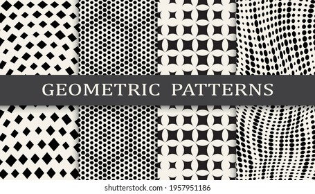 Set of geometric seamless patterns. Abstract geometric graphic design simple pattern. Seamless geometric halftone pattern.