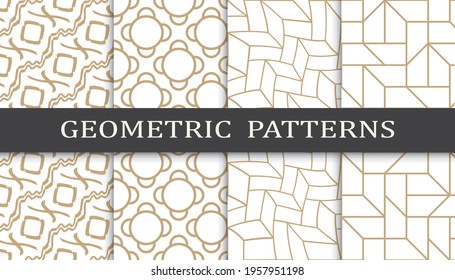 Set of geometric seamless patterns. Abstract geometric graphic design print pattern. Seamless geometric golden lines pattern.