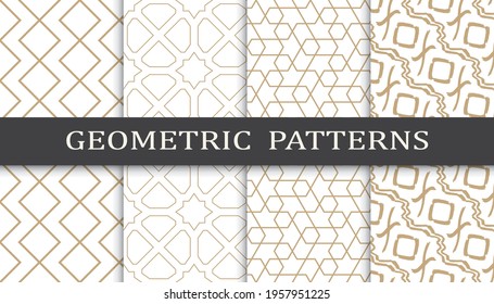 Set of geometric seamless patterns. Abstract geometric graphic design print pattern. Seamless geometric golden lines pattern.