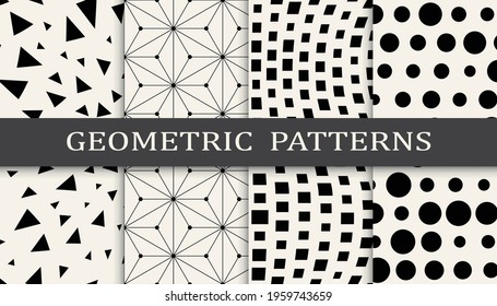 Set of geometric seamless patterns. Abstract geometric graphic design simple pattern. Seamless geometric halftone pattern.