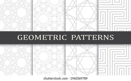 Set of geometric seamless patterns. Abstract geometric graphic design print pattern. Seamless geometric gray lines pattern.