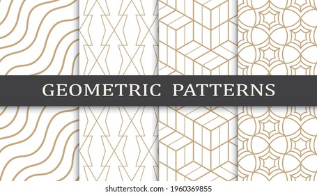 Set of geometric seamless patterns. Abstract geometric graphic design print pattern. Seamless geometric golden lines pattern.