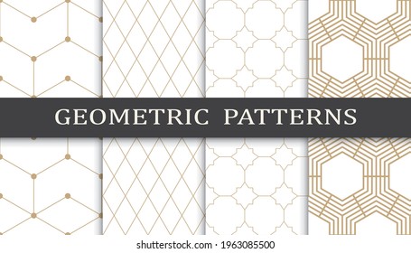 Set of geometric seamless patterns. Abstract geometric graphic design print pattern. Seamless geometric golden lines pattern.