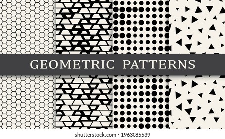 Set of geometric seamless patterns. Abstract geometric graphic design simple pattern. Seamless geometric halftone pattern.