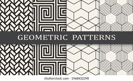 Set of geometric seamless patterns. Abstract geometric graphic design simple pattern. Seamless geometric lines pattern.
