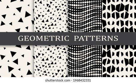 Set of geometric seamless patterns. Abstract geometric graphic design simple pattern. Seamless geometric halftone pattern.