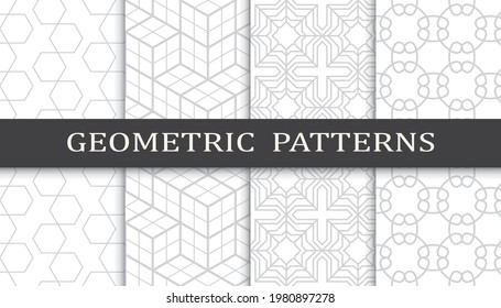 Set of geometric seamless patterns. Abstract geometric graphic design print pattern. Seamless geometric gray lines pattern.
