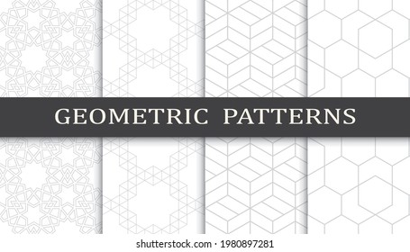 Set of geometric seamless patterns. Abstract geometric graphic design print pattern. Seamless geometric gray lines pattern.