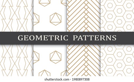 Set of geometric seamless patterns. Abstract geometric graphic design print pattern. Seamless geometric golden lines pattern.