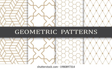 Set of geometric seamless patterns. Abstract geometric graphic design print pattern. Seamless geometric golden lines pattern.