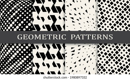 Set of geometric seamless patterns. Abstract geometric graphic design simple pattern. Seamless geometric halftone pattern.