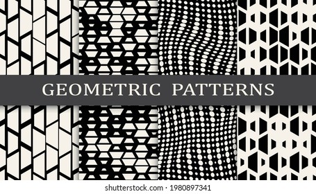 Set of geometric seamless patterns. Abstract geometric graphic design simple pattern. Seamless geometric halftone pattern.