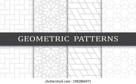 Set of geometric seamless patterns. Abstract geometric graphic design print pattern. Seamless geometric gray lines pattern.