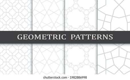 Set of geometric seamless patterns. Abstract geometric graphic design print pattern. Seamless geometric gray lines pattern.