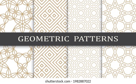 Set of geometric seamless patterns. Abstract geometric graphic design print pattern. Seamless geometric golden lines pattern.