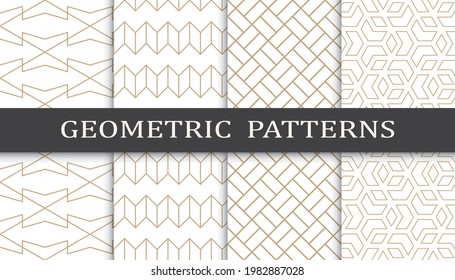Set of geometric seamless patterns. Abstract geometric graphic design print pattern. Seamless geometric golden lines pattern.
