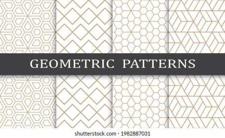 Set of geometric seamless patterns. Abstract geometric graphic design print pattern. Seamless geometric golden lines pattern.