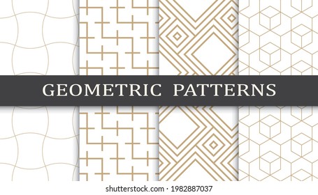 Set of geometric seamless patterns. Abstract geometric graphic design print pattern. Seamless geometric golden lines pattern.