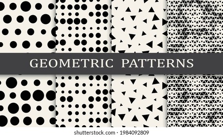 Set of geometric seamless patterns. Abstract geometric graphic design simple pattern. Seamless geometric halftone pattern.