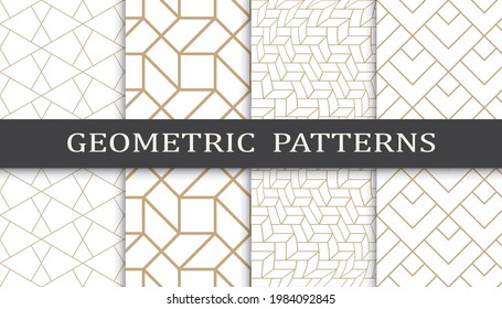 Set of geometric seamless patterns. Abstract geometric graphic design print pattern. Seamless geometric golden lines pattern.
