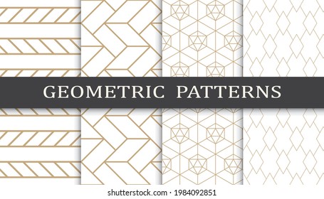 Set of geometric seamless patterns. Abstract geometric graphic design print pattern. Seamless geometric golden lines pattern.