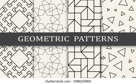 Conjunto de patrones geométricos sin soldadura. Resumen de diseño gráfico geométrico simple patrón. Patrón de líneas geométricas sin foco.