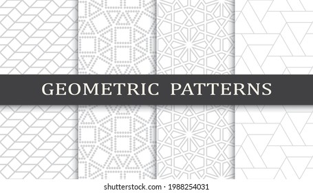 Set of geometric seamless patterns. Abstract geometric graphic design print pattern. Seamless geometric gray lines pattern.