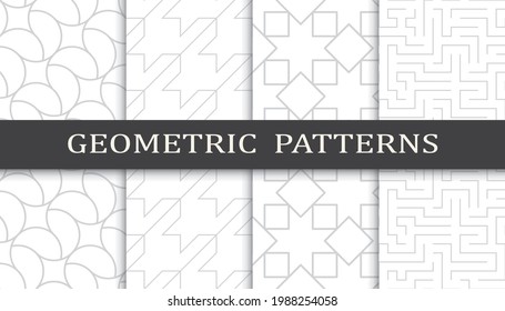 Set of geometric seamless patterns. Abstract geometric graphic design print pattern. Seamless geometric gray lines pattern.