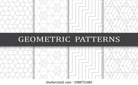Satz geometrischer nahtloser Muster. Abstraktes geometrisches Grafikdesign-Druckmuster. Nahtlose geometrische Graulinien Muster.