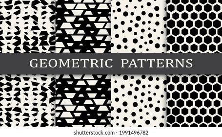 Set of geometric seamless patterns. Abstract geometric graphic design simple pattern. Seamless geometric halftone pattern.