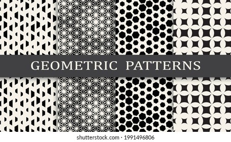 Set of geometric seamless patterns. Abstract geometric graphic design simple pattern. Seamless geometric halftone pattern.