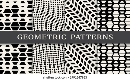 Set of geometric seamless patterns. Abstract geometric graphic design simple pattern. Seamless geometric halftone pattern.