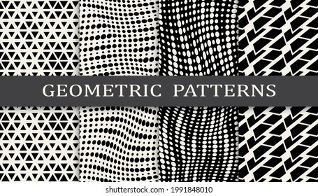 Set of geometric seamless patterns. Abstract geometric graphic design simple pattern. Seamless geometric halftone pattern.