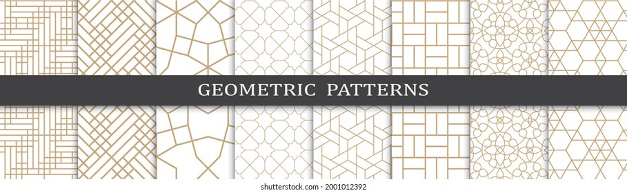 Set of geometric seamless patterns. Abstract geometric graphic design print pattern. Seamless geometric golden lines pattern.