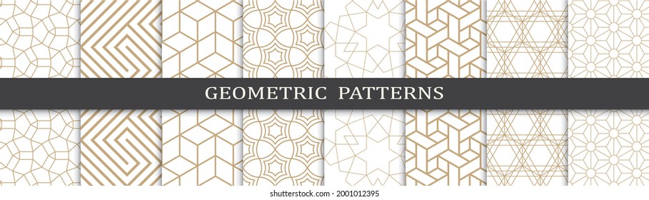 Set of geometric seamless patterns. Abstract geometric graphic design print pattern. Seamless geometric golden lines pattern.