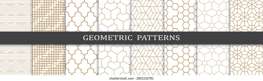 Set of geometric seamless patterns. Abstract geometric graphic design print pattern. Seamless geometric golden lines pattern.
