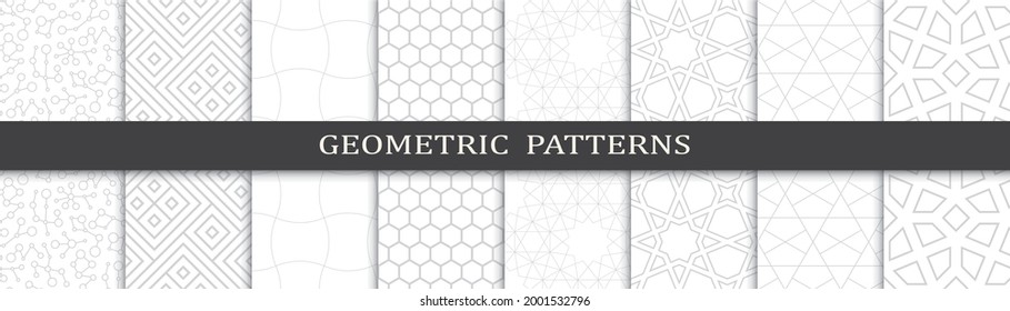Set of geometric seamless patterns. Abstract geometric graphic design print pattern. Seamless geometric gray lines pattern.