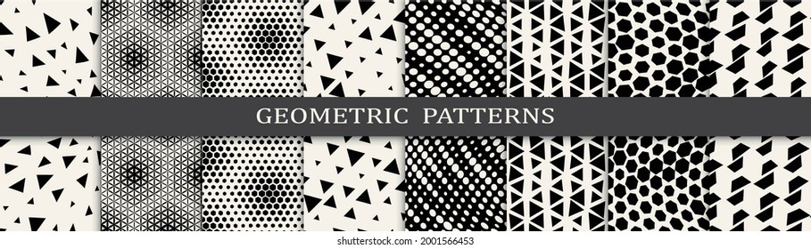 Set of geometric seamless patterns. Abstract geometric graphic design simple pattern. Seamless geometric halftone pattern.