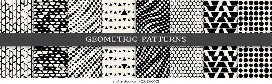 Set of geometric seamless patterns. Abstract geometric graphic design simple pattern. Seamless geometric halftone pattern.