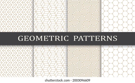 Set of geometric seamless patterns. Abstract geometric graphic design print pattern. Seamless geometric golden lines pattern.