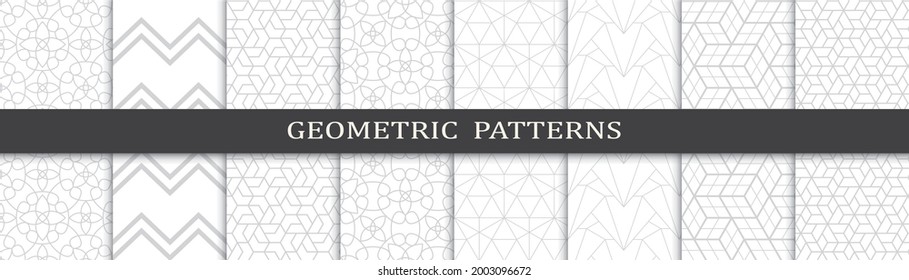 Set of geometric seamless patterns. Abstract geometric graphic design print pattern. Seamless geometric gray lines pattern.