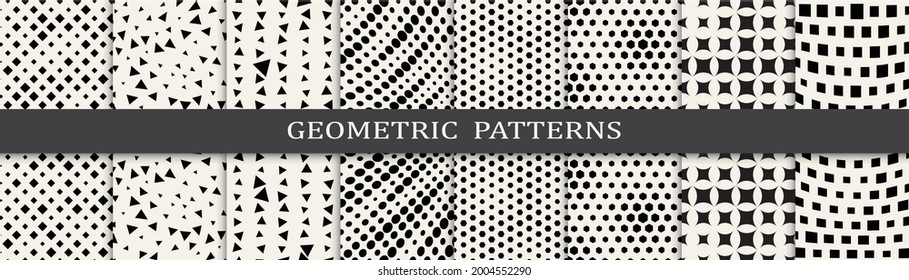 Set of geometric seamless patterns. Abstract geometric graphic design simple pattern. Seamless geometric halftone pattern.