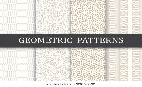 Set of geometric seamless patterns. Abstract geometric graphic design print pattern. Seamless geometric golden lines pattern.