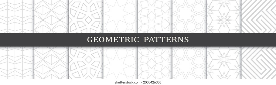 Set of geometric seamless patterns. Abstract geometric graphic design print pattern. Seamless geometric gray lines pattern.