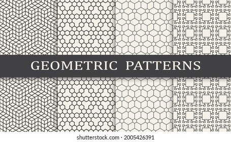 Set of geometric seamless patterns. Abstract geometric graphic design simple pattern. Seamless geometric lines pattern.