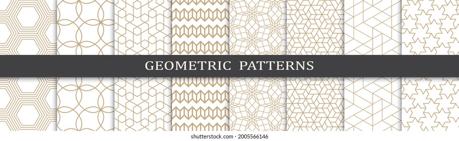 Set of geometric seamless patterns. Abstract geometric graphic design print pattern. Seamless geometric golden lines pattern.